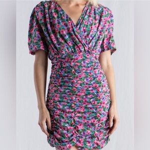 Luna Multi Color Floral Ruched Dress‎ Size Small